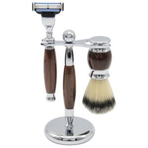 Union Razors Three Piece Shave Kit- Wood Handle Brush Stand Mach III Compatible